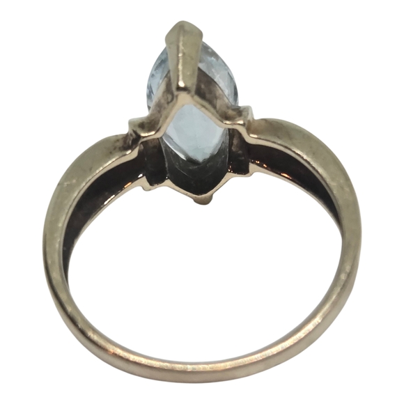 Aquamarine Marquise 10K Yellow Gold Elegant Women's Ring Sz 5.75 Beautiful - Picture 7 of 11
